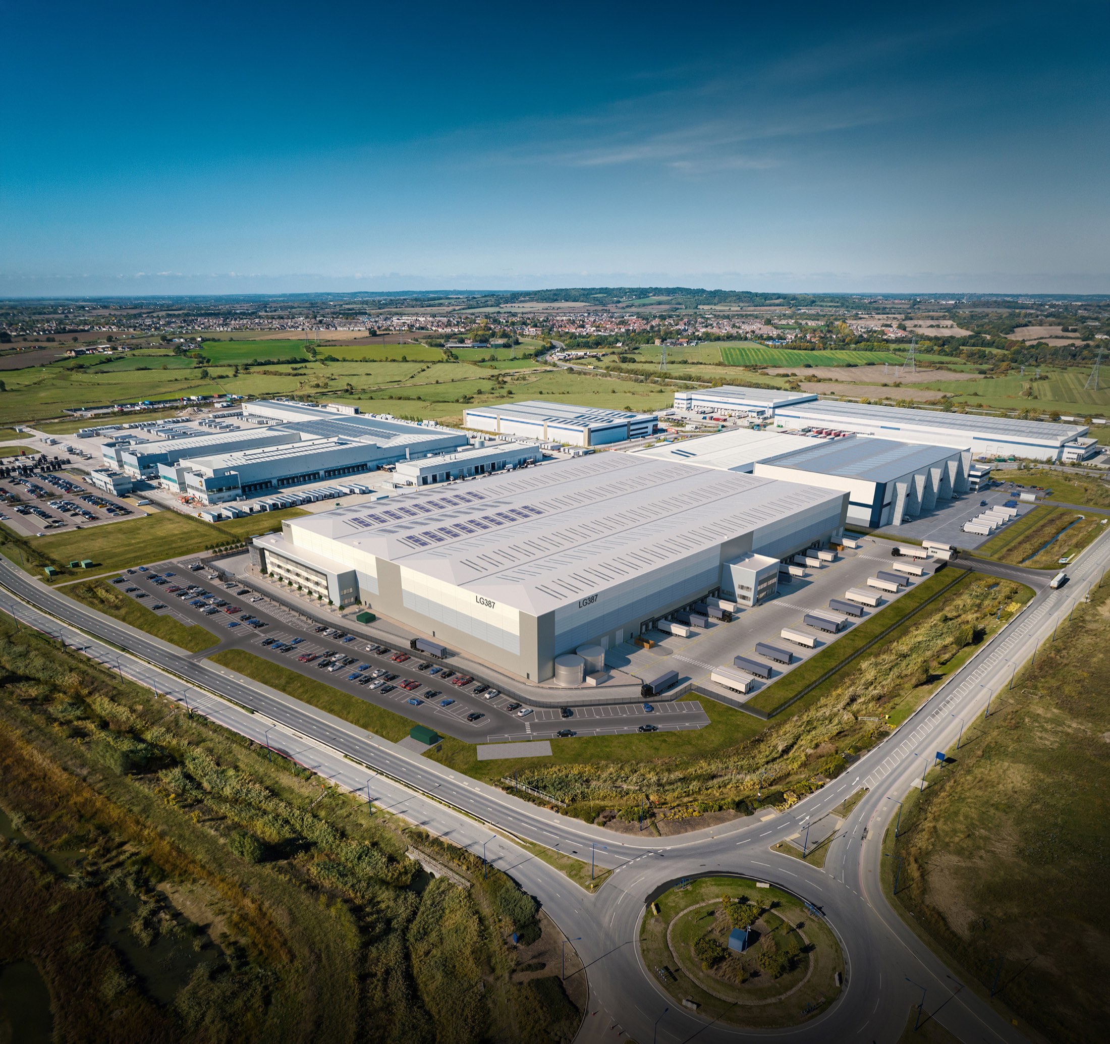 Aerial view of the build-to-suit development plots at DP World London Gateway