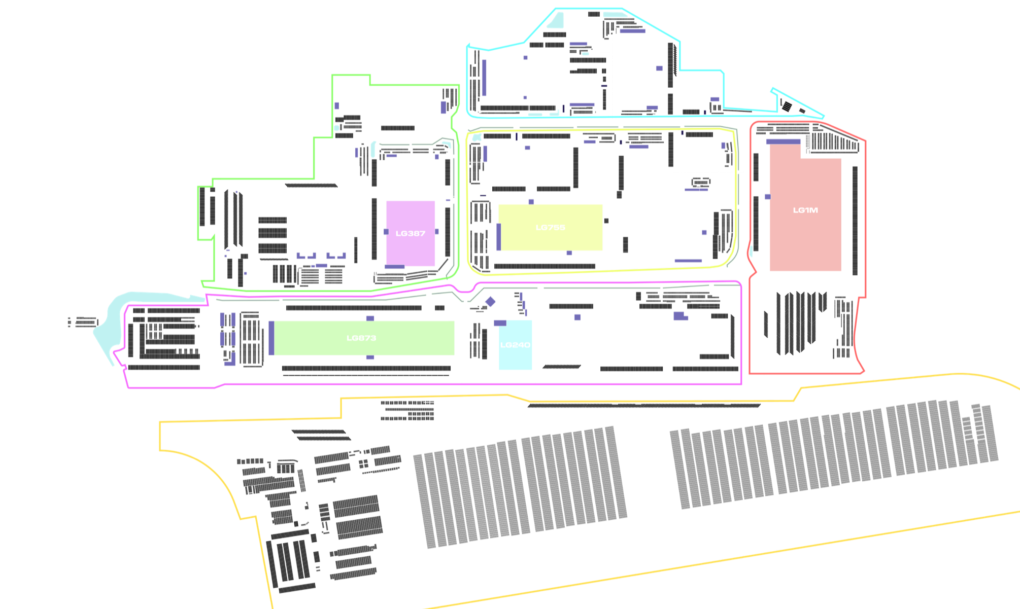 Masterplan of DP World London Gateway showing the logistics park plots, occupiers, rail terminal and deep-sea berths